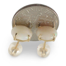Load image into Gallery viewer, 14k Yellow Solid Gold Oval Shape Genuine Australian Opal Stud Earrings