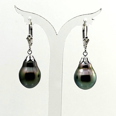 Classic Baroque Tahitian Pearl Dangle Earrings – 14kt White Gold