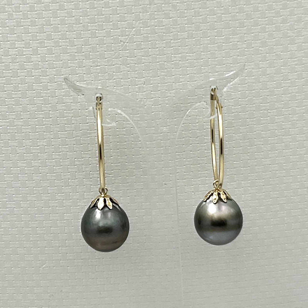 Tahitian Pearl Hoop Earrings – 14k Yellow Gold