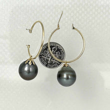 Load image into Gallery viewer, Tahitian Pearl Hoop Earrings – 14k Yellow Gold