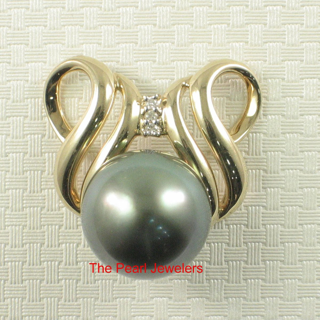 14k Yellow Gold & Diamond 13.5 mm Tahitian Pearl Pendant