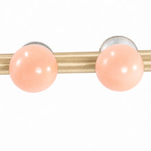 Load image into Gallery viewer, 14kt White Gold 6-6.5mm Angel Skin Coral Bead Stud Earrings