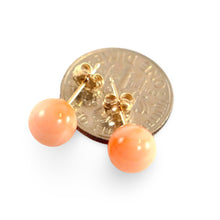 Load image into Gallery viewer, 14kt Gold 6.5-7mm Angel Skin Coral Bead Stud Earrings