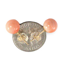 Load image into Gallery viewer, 14kt Gold 6.5-7mm Angel Skin Coral Bead Stud Earrings
