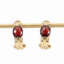 Load image into Gallery viewer, 14K Yellow Gold Omega Clip Garnet &amp; Diamond Earrings