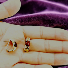 Load image into Gallery viewer, 14K Yellow Gold Omega Clip Garnet &amp; Diamond Earrings