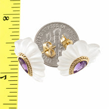 Load image into Gallery viewer, 14k Yellow Solid Gold Pear Cut Amethyst &amp; Carved Crystal Stud Earrings