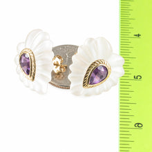 Load image into Gallery viewer, 14k Yellow Solid Gold Pear Cut Amethyst &amp; Carved Crystal Stud Earrings