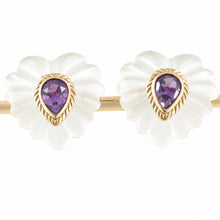 Load image into Gallery viewer, 14k Yellow Solid Gold Pear Cut Amethyst &amp; Carved Crystal Stud Earrings
