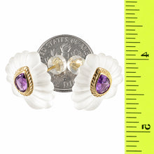 Load image into Gallery viewer, 14k Yellow Solid Gold Pear Cut Amethyst &amp; Carved Crystal Stud Earrings