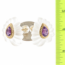 Load image into Gallery viewer, 14k Yellow Solid Gold Pear Cut Amethyst &amp; Carved Crystal Stud Earrings