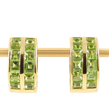 Load image into Gallery viewer, 14K Yellow Gold Omega Clip Peridot Channel Setting Earrings