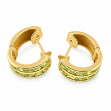 Load image into Gallery viewer, 14K Yellow Gold Omega Clip Peridot Channel Setting Earrings