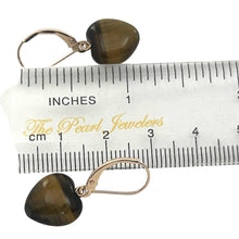 Load image into Gallery viewer, 14k Solid Rose Gold Leverback Heart Genuine Brown Tiger-Eye Dangle Earrings