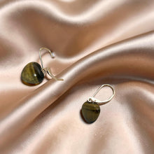 Load image into Gallery viewer, 14k Solid Rose Gold Leverback Heart Genuine Brown Tiger-Eye Dangle Earrings