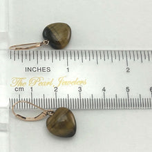 Load image into Gallery viewer, 14k Solid Rose Gold Leverback Heart Genuine Brown Tiger-Eye Dangle Earrings