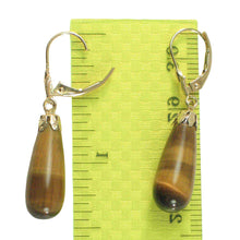 Load image into Gallery viewer, 14k Yellow Gold Lever Back Cups Genuine Brown Tiger-Eye Dangle Earrings