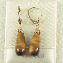 Load image into Gallery viewer, 14k Yellow Gold Lever Back Cups Genuine Brown Tiger-Eye Dangle Earrings