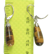 Load image into Gallery viewer, 14k Solid White Gold Leverback Cups Genuine Brown Tiger-Eye Dangle Earrings