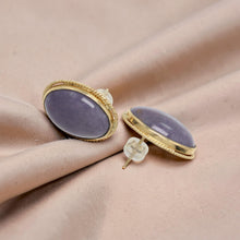 Load image into Gallery viewer, 14k Solid Yellow Gold Genuine Oval Cabochon Jasper Stud Earrings