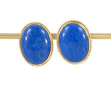 Load image into Gallery viewer, 14k Solid Yellow Gold Genuine Oval Cabochon Lapis Lazuli Stud Earrings