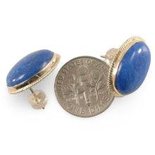 Load image into Gallery viewer, 14k Solid Yellow Gold Genuine Oval Cabochon Lapis Lazuli Stud Earrings