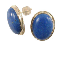 Load image into Gallery viewer, 14k Solid Yellow Gold Genuine Oval Cabochon Lapis Lazuli Stud Earrings
