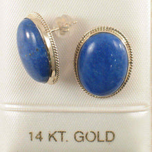 Load image into Gallery viewer, 14k Solid Yellow Gold Genuine Oval Cabochon Lapis Lazuli Stud Earrings