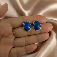 Load image into Gallery viewer, 14k Solid Yellow Gold Genuine Oval Cabochon Lapis Lazuli Stud Earrings