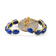 Load image into Gallery viewer, 14k Yellow Solid Gold with Oval Cut Natural Blue Lapis Lazuli Stud Earrings