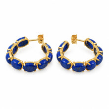 Load image into Gallery viewer, 14k Yellow Solid Gold with Oval Cut Natural Blue Lapis Lazuli Stud Earrings