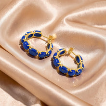 Load image into Gallery viewer, 14k Yellow Solid Gold with Oval Cut Natural Blue Lapis Lazuli Stud Earrings