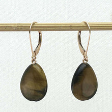 Load image into Gallery viewer, 14kt Solid Rose Gold Leverback Genuine Brown Tiger-Eye Dangle Earrings