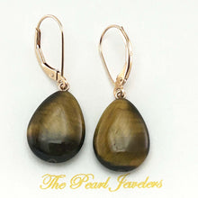 Load image into Gallery viewer, 14kt Solid Rose Gold Leverback Genuine Brown Tiger-Eye Dangle Earrings