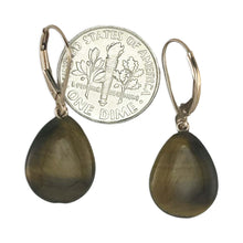 Load image into Gallery viewer, 14kt Solid Rose Gold Leverback Genuine Brown Tiger-Eye Dangle Earrings