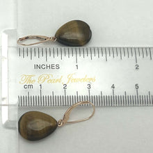 Load image into Gallery viewer, 14kt Solid Rose Gold Leverback Genuine Brown Tiger-Eye Dangle Earrings