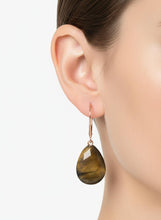 Load image into Gallery viewer, 14kt Solid Rose Gold Leverback Genuine Brown Tiger-Eye Dangle Earrings