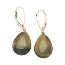 Load image into Gallery viewer, 14kt Solid Rose Gold Leverback Genuine Brown Tiger-Eye Dangle Earrings