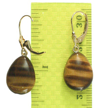 Load image into Gallery viewer, 14k Yellow Solid Gold Lever Back Genuine Brown Tiger-Eye Dangle Earrings
