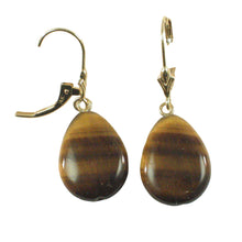 Load image into Gallery viewer, 14k Yellow Solid Gold Lever Back Genuine Brown Tiger-Eye Dangle Earrings