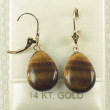 Load image into Gallery viewer, 14k Yellow Solid Gold Lever Back Genuine Brown Tiger-Eye Dangle Earrings