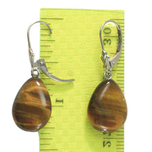 Load image into Gallery viewer, 14k White Solid Gold Lever Back Genuine Brown Tiger-Eye Dangle Earrings