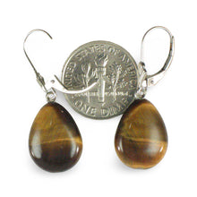 Load image into Gallery viewer, 14k White Solid Gold Lever Back Genuine Brown Tiger-Eye Dangle Earrings