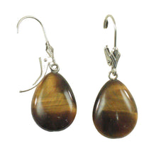Load image into Gallery viewer, 14k White Solid Gold Lever Back Genuine Brown Tiger-Eye Dangle Earrings