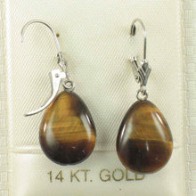 Load image into Gallery viewer, 14k White Solid Gold Lever Back Genuine Brown Tiger-Eye Dangle Earrings
