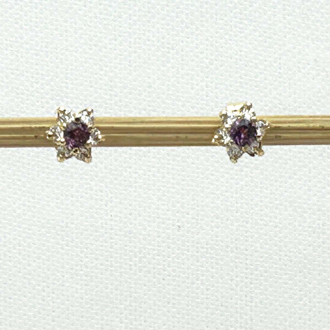 Beautiful Genuine Amethyst & 12 Cubic Zirconia Stud Earrings