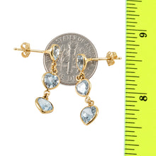 Load image into Gallery viewer, 14k Yellow Solid Gold Love &amp; Heart Shaped Blue Topaz Dangle Stud Earrings