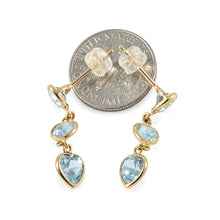 Load image into Gallery viewer, 14k Yellow Solid Gold Love &amp; Heart Shaped Blue Topaz Dangle Stud Earrings