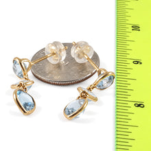 Load image into Gallery viewer, 14k Yellow Solid Gold Love &amp; Heart Shaped Blue Topaz Dangle Stud Earrings