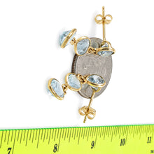 Load image into Gallery viewer, 14k Yellow Solid Gold Love &amp; Heart Shaped Blue Topaz Dangle Stud Earrings